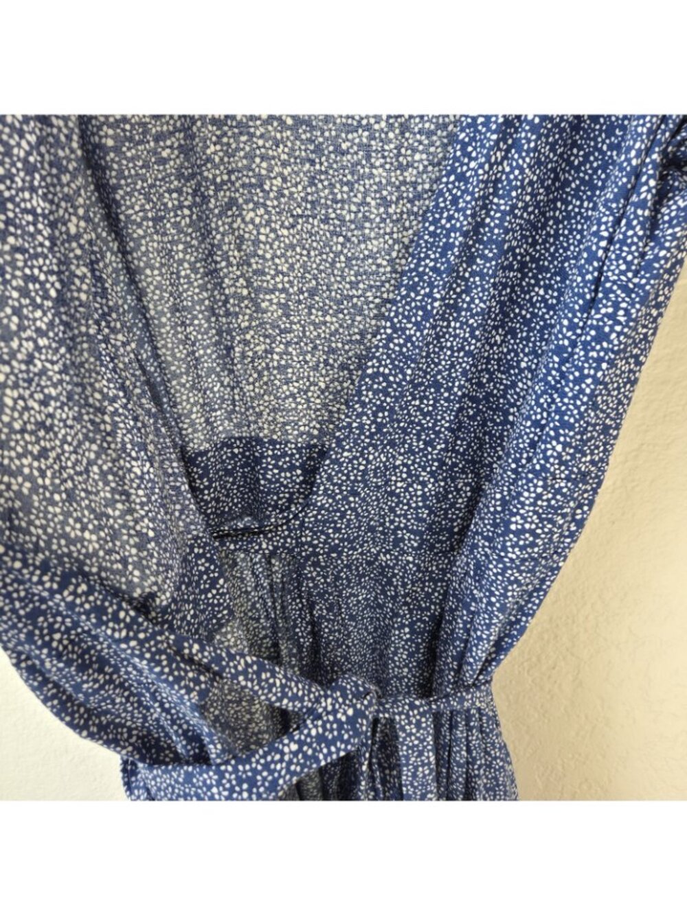 Zesica Wrap Ruffler Midi Dress Womens M Blue/White Floral Short Sleeve VNeck - Picture 11 of 16